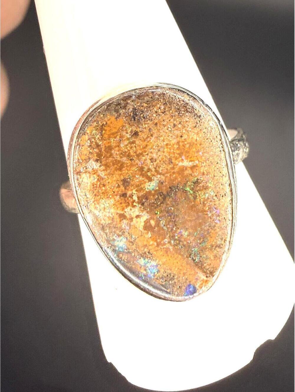 Australian Boulder Opal Ring Sterling Silver Size 9.5